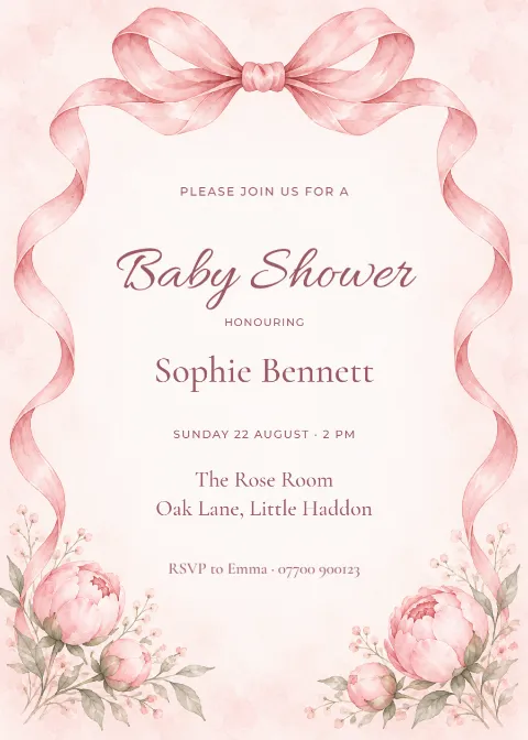 Tied with love – baby shower: printable design preview