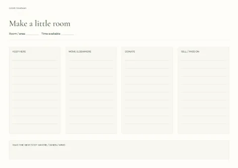 Make a little room – sorting planner: printable design preview