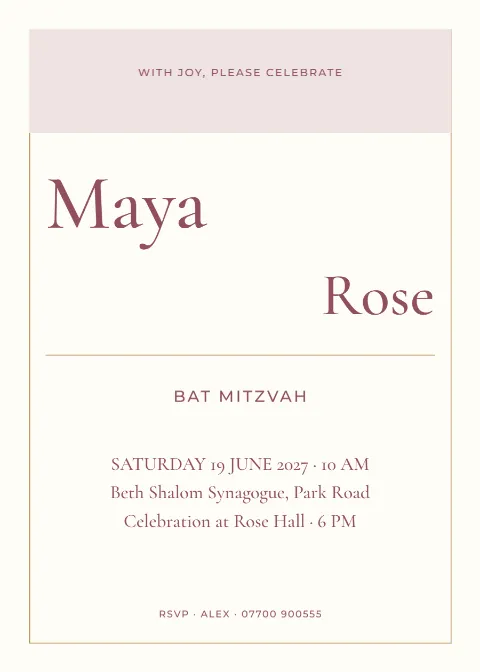 Maya’s celebration – bat mitzvah: printable design preview