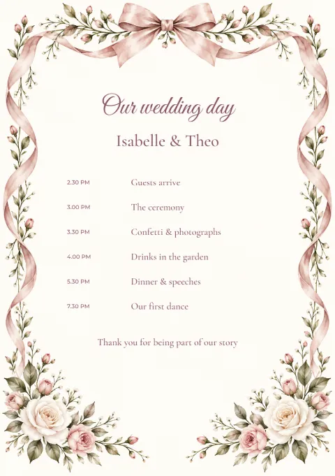 Rose ribbon – ceremony programme: printable design preview