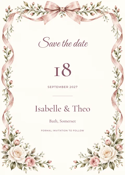 Rose ribbon – save the date: printable design preview