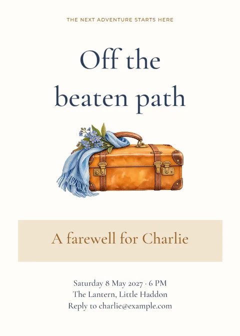Off the beaten path – sabbatical farewell: printable design preview