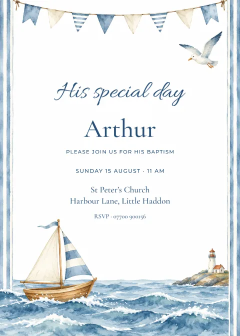 His special day – nautical baptism: printable design preview