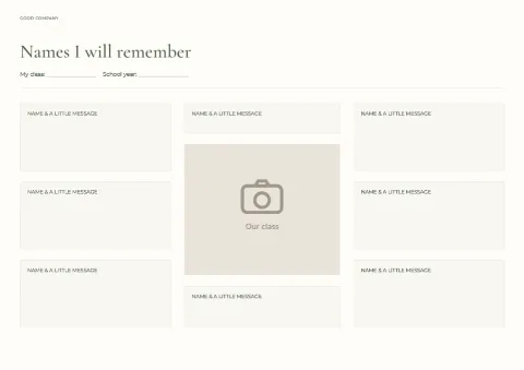 Names I will remember – leavers autograph page: printable design preview