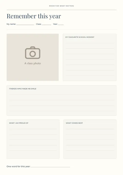 Remember this year – school leavers page: printable design preview