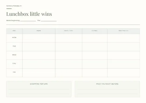 Lunchbox little wins – school-week planner: printable design preview