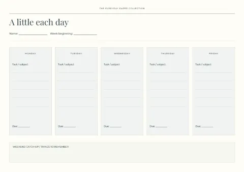 A little each day – homework week: printable design preview