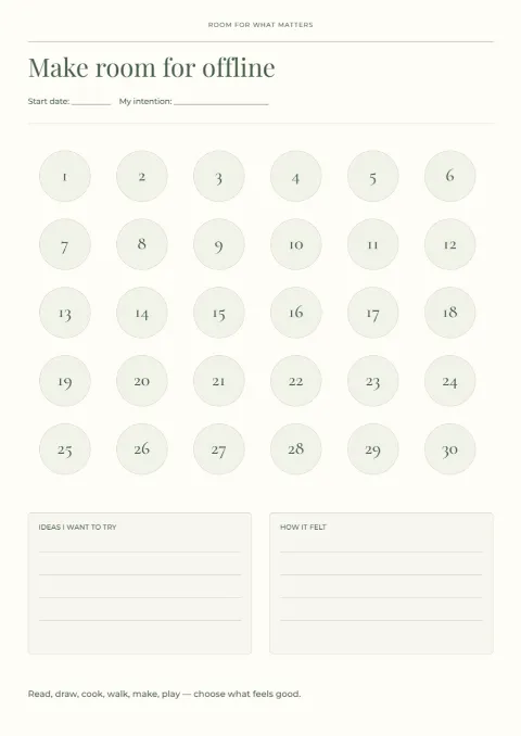 Make room for offline – 30-day challenge: printable design preview