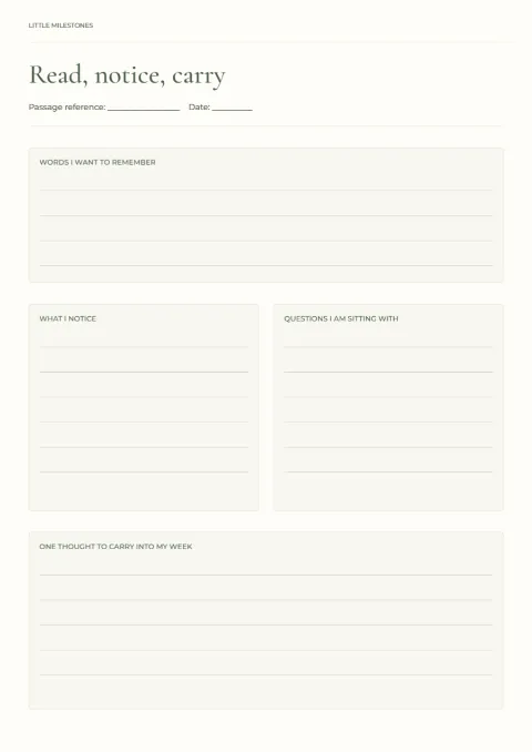 Read, notice, carry – scripture reflection: printable design preview