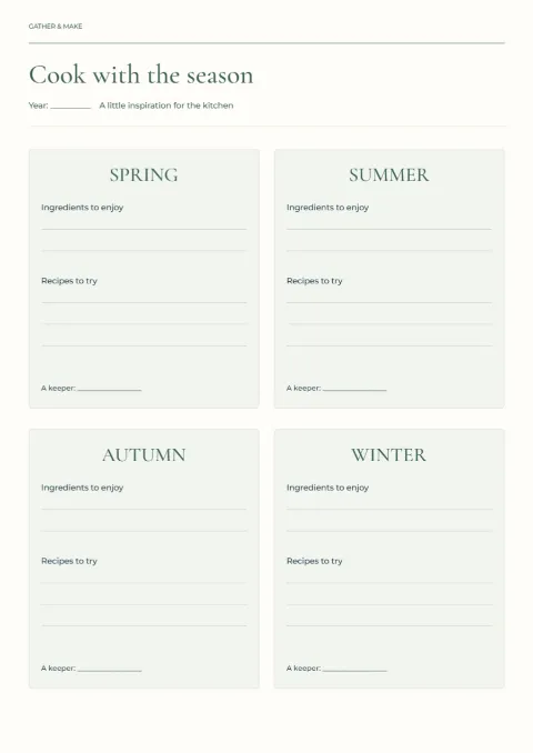 Cook with the season – recipe wish list: printable design preview