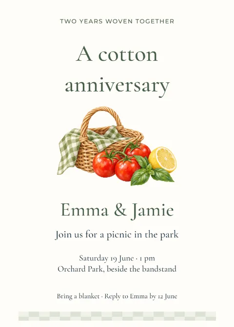 Two years woven together – cotton anniversary: printable design preview