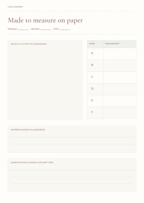 Made to measure on paper – product dimensions: printable design preview