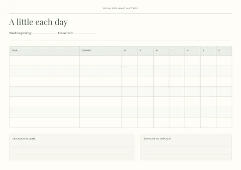 A little each day – shared cleaning rota: printable design preview