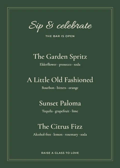 Sip & celebrate – cocktail menu: printable design preview