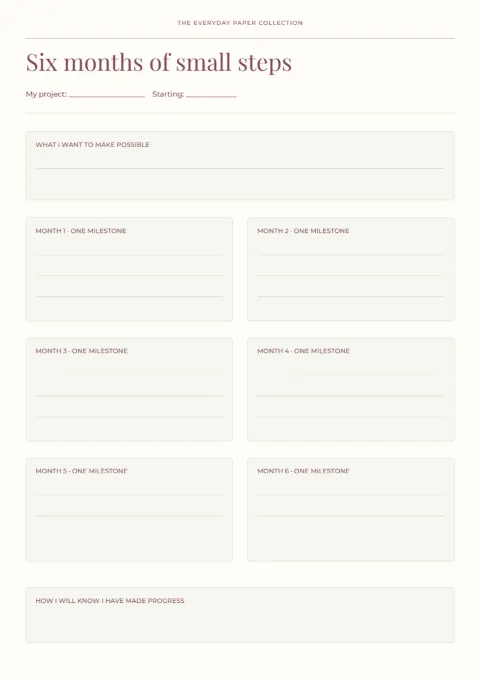 Six months of small steps – project map: printable design preview