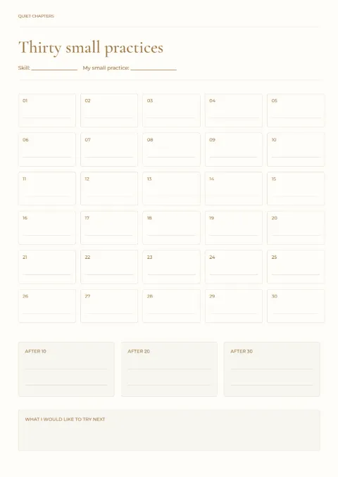 Thirty small practices – learning tracker: printable design preview