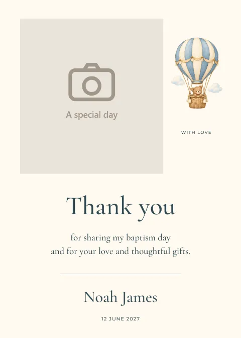 A sky full of thanks – baptism photo card: printable design preview