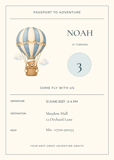 Sky explorer passport – third birthday: printable design preview