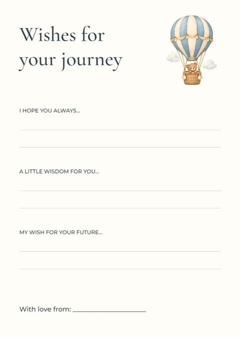 Wishes for your journey – baptism guest card: printable design preview