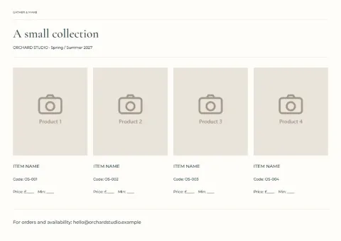 A small collection – product line sheet: printable design preview