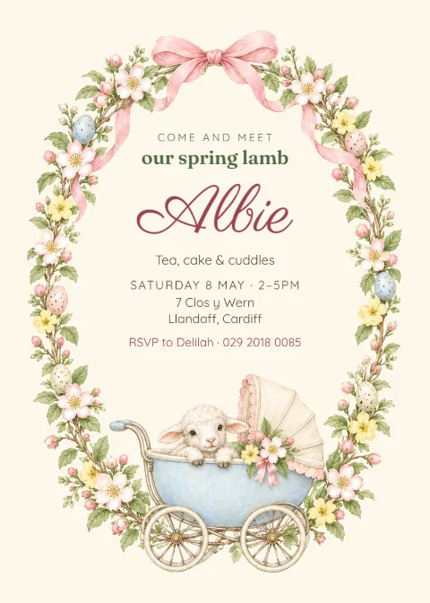 Spring lambs – sip and see invitation: printable design preview