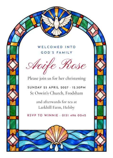 Stained glass – christening invitation: printable design preview