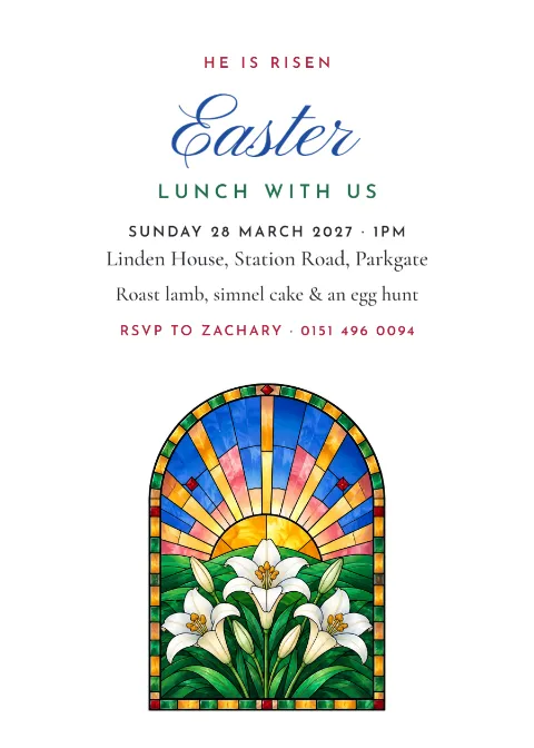 Stained glass – Easter Sunday lunch invitation: printable design preview