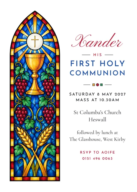 Stained glass – boy’s First Holy Communion invitation: printable design preview