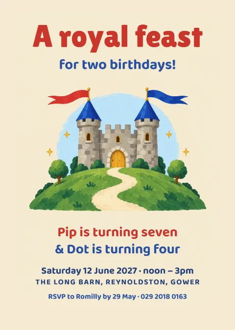 A royal feast for two – joint birthday invitation: printable design preview