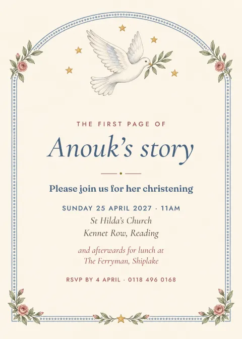 Storybook nursery – bookplate christening invitation: printable design preview