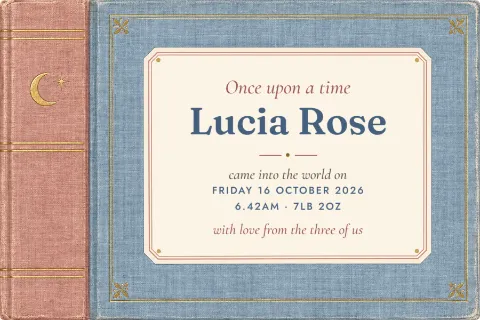 Storybook nursery – birth announcement postcard: printable design preview