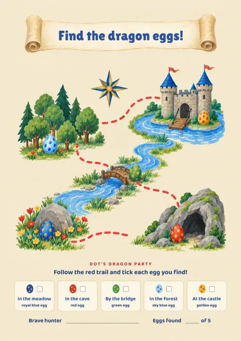 Find the dragon eggs – egg hunt map: printable design preview