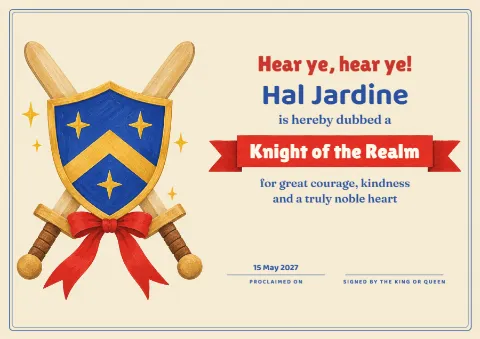 Knight of the realm – knighthood certificate: printable design preview