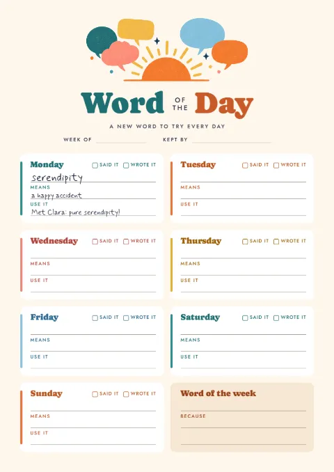 Sunrise – word of the day journal: printable design preview