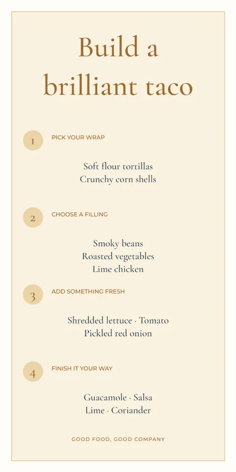 Build a brilliant taco – party menu: printable design preview