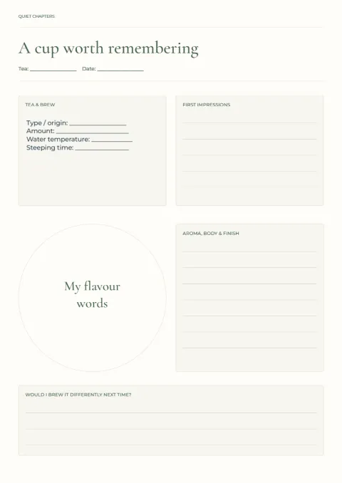 A cup worth remembering – tea journal: printable design preview