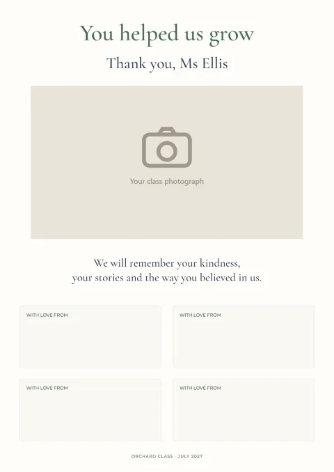You helped us grow – class farewell: printable design preview