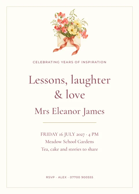 Lessons, laughter & love – teacher retirement: printable design preview