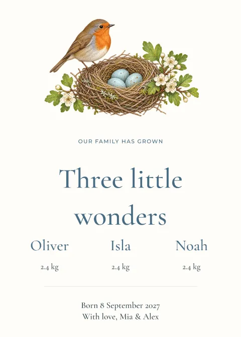 Three little wonders – triplet arrival: printable design preview