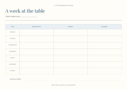 Breakfast, lunch & dinner – weekly meal planner: printable design preview
