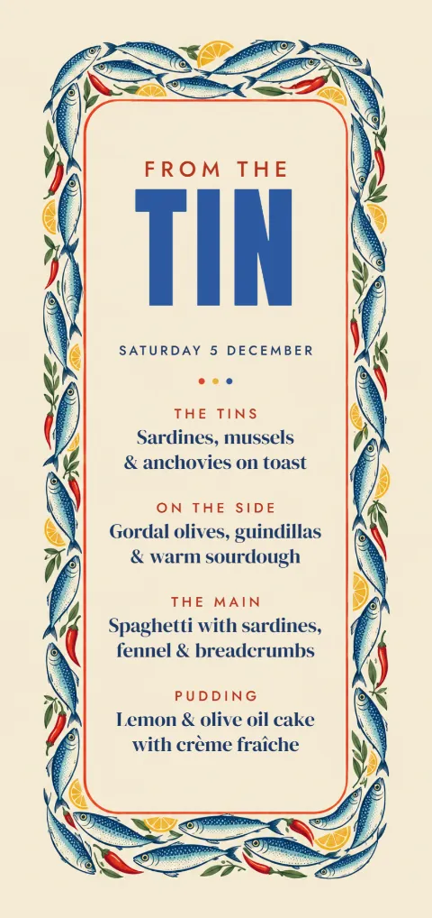 From the tin – tinned fish dinner menu: printable design preview