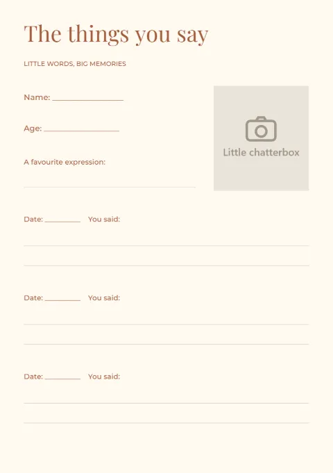 The things you say – first words keepsake: printable design preview