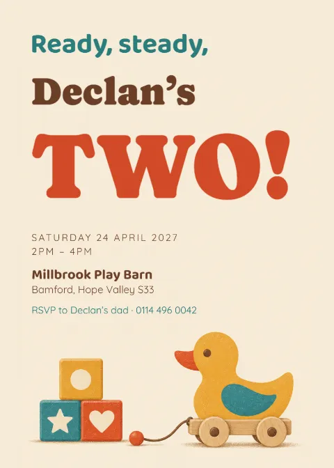 Throwback toy box – pull-along duck second birthday: printable design preview