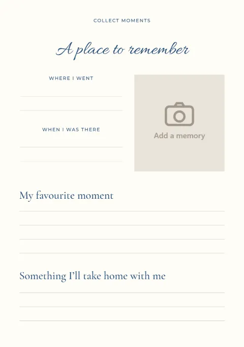 A place to remember – travel journal page: printable design preview
