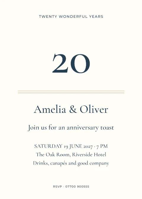 Twenty wonderful years – anniversary toast: printable design preview