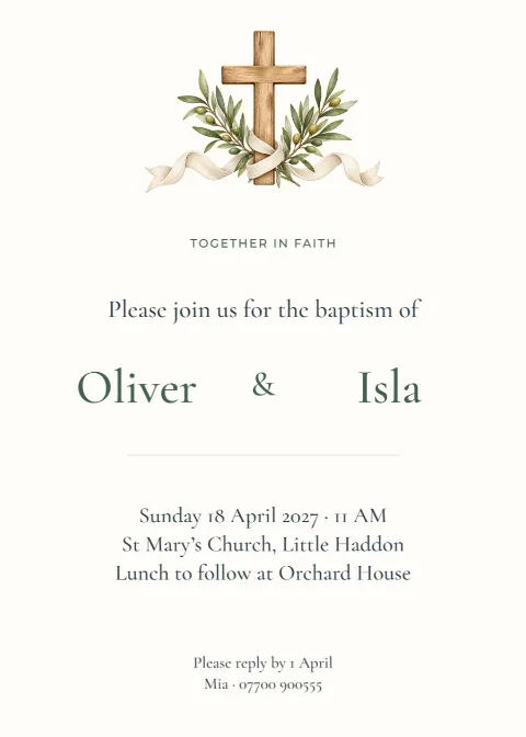 Two names, one special day – joint sibling baptism: printable design preview