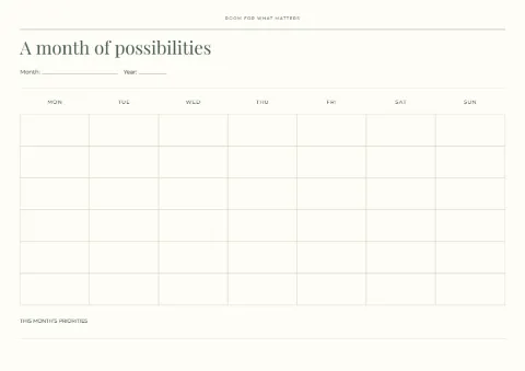 A month of possibilities – undated calendar: printable design preview