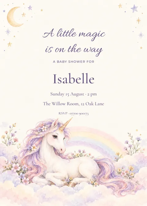 A little magic is on the way – unicorn shower: printable design preview