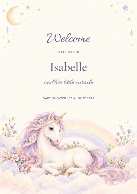 Welcome, little magic – unicorn shower sign: printable design preview