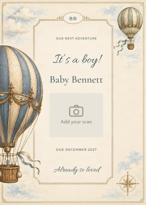 Our next adventure – baby boy reveal: printable design preview
